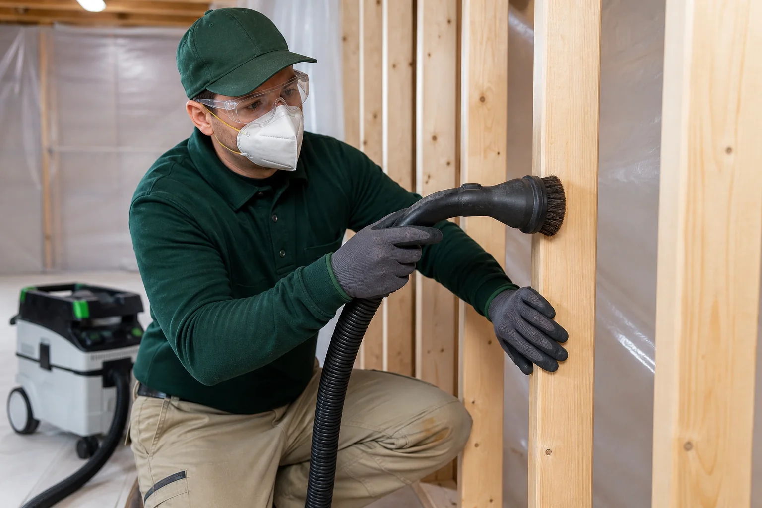 Detailed HEPA cleaning of exposed framing